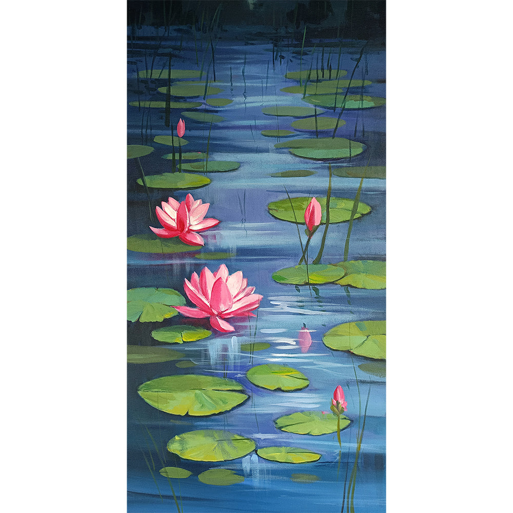 Blooming Light Lotus Art |Vibrant Floral Art | Luxury Handmade Canvas Paintings