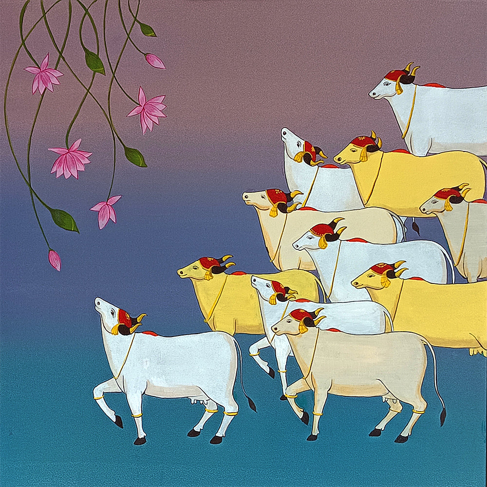 Cows Pichwai Painting | Handmade Traditional, Handmade Wall Art for Home & Temple Décor