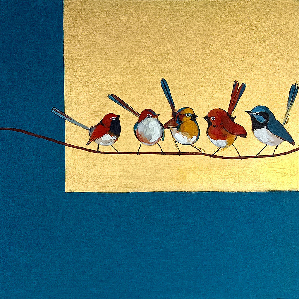 Bird Chorus | Vibrant Birds On A Wire | Realism, Nature Canvas Art Print