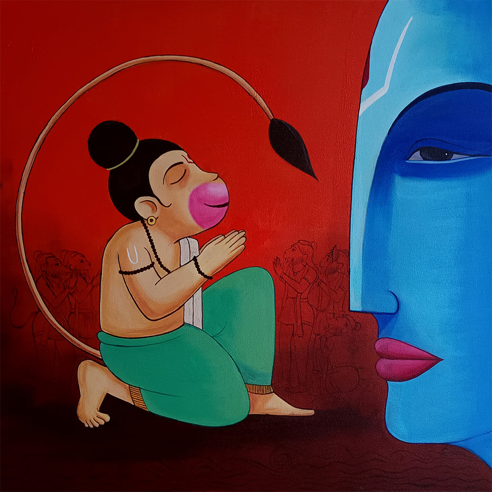Ram Bhakt Hanuman Paintings | Devotion Of Hanuman To Lord Rama | Traditional, Indian Handmade Painting