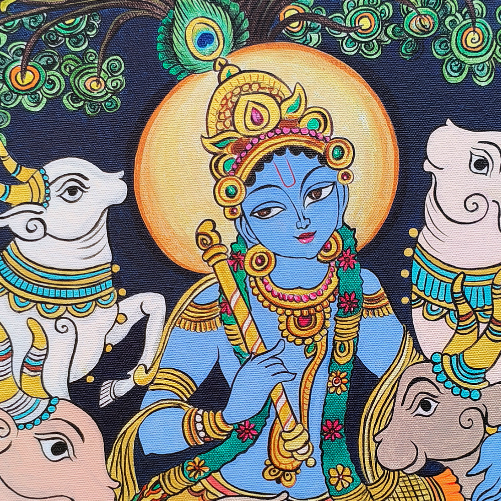 Krishna's Court of Devotion | Madhubani Style Painting by Sajaao