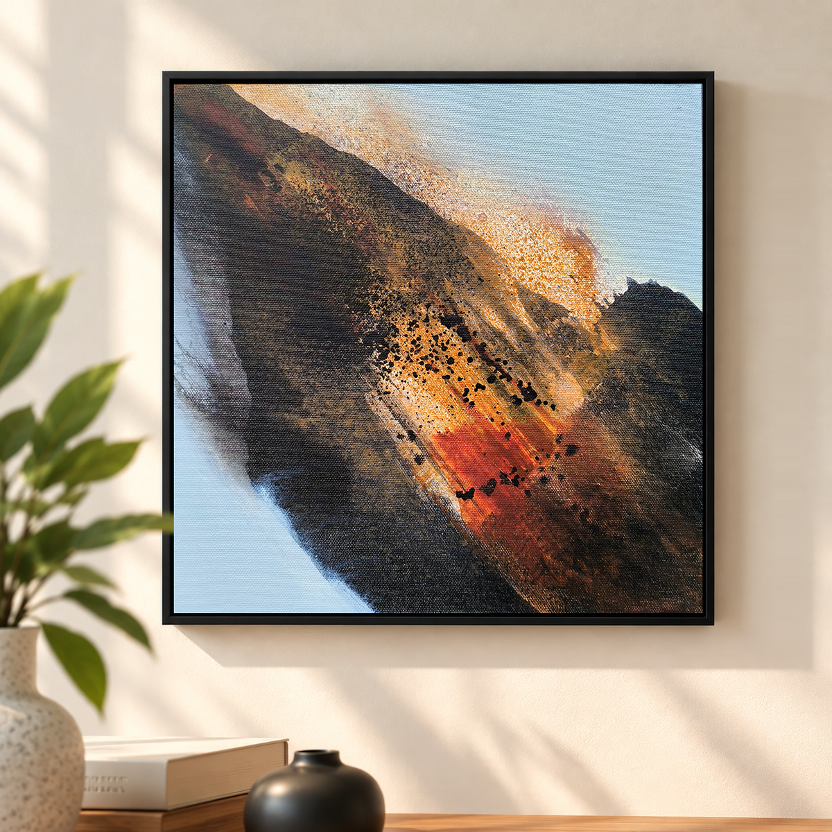 Embers on the Ridge | Abstract Mountain Painting by Sajaao