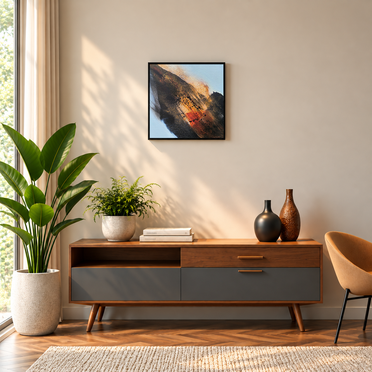 Embers on the Ridge | Abstract Mountain Painting by Sajaao