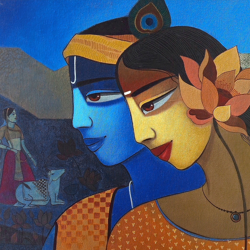 Radha Krishna Dual Profile | Original Devotional Painting