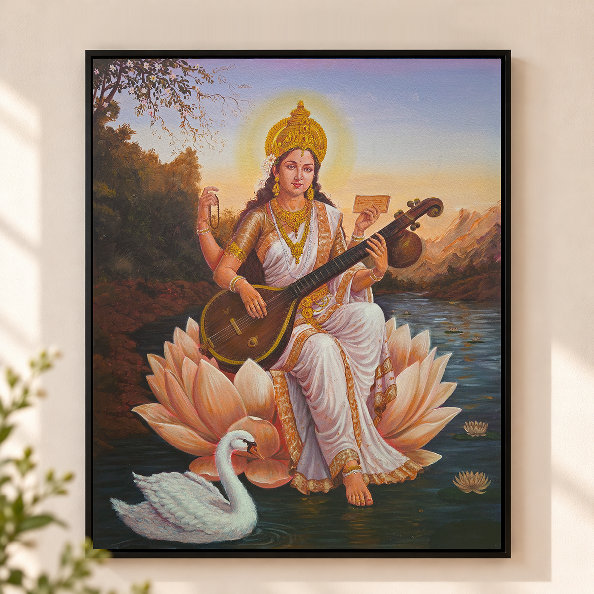 Saraswati | Goddess of Knowledge Delicately Rendered Painting