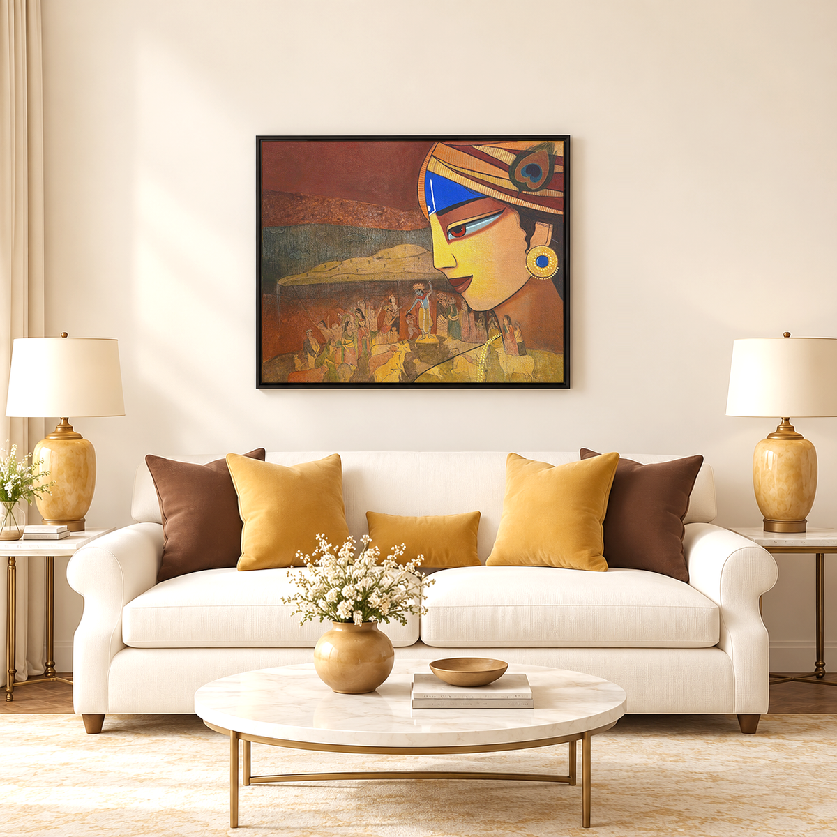 Krishna Leela Village Scene | Stylised Portrait Canvas Art