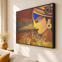 Krishna Leela Village Scene | Stylised Portrait Canvas Art - Image 4