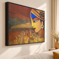 Krishna Leela Village Scene | Stylised Portrait Canvas Art - Image 3