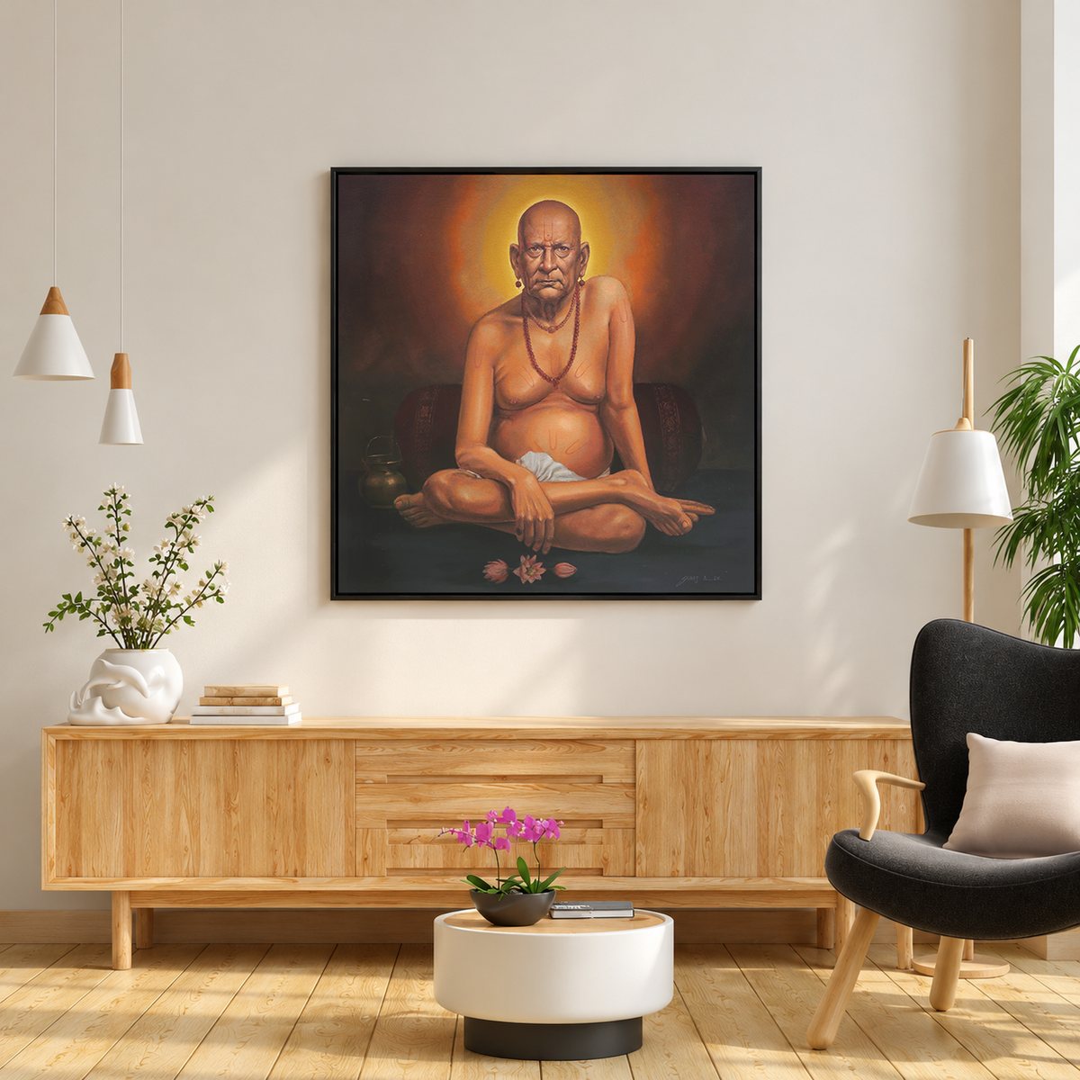 Swami Samarth in Blessing | Saint Portrait Painting by Sajaao