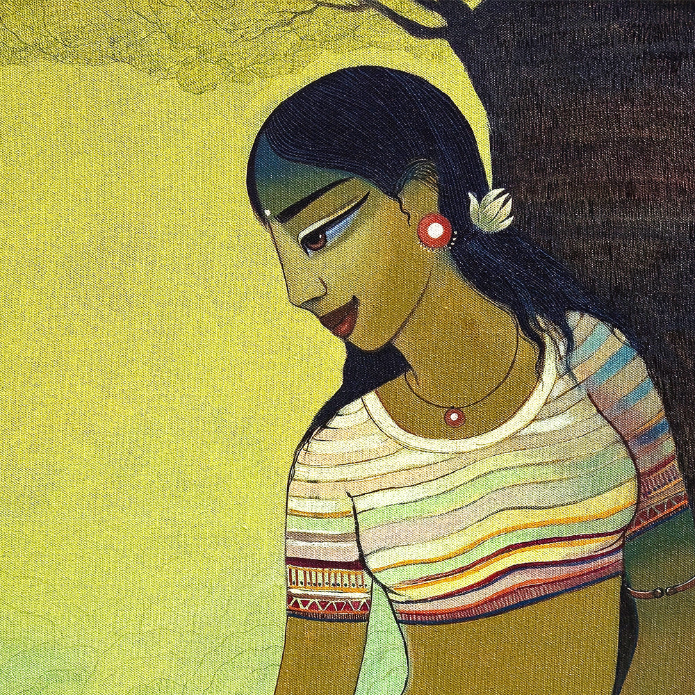 Woman with Peacock | Original Figurative Handmade Painting