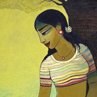Woman with Peacock | Original Figurative Handmade Painting - Image 2
