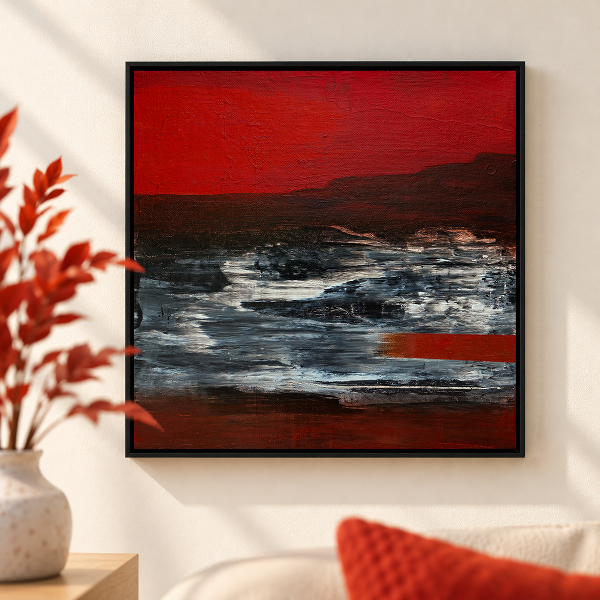 Crimson Tide at Night | Abstract Landscape Painting, Seascape Painting by Sajaao