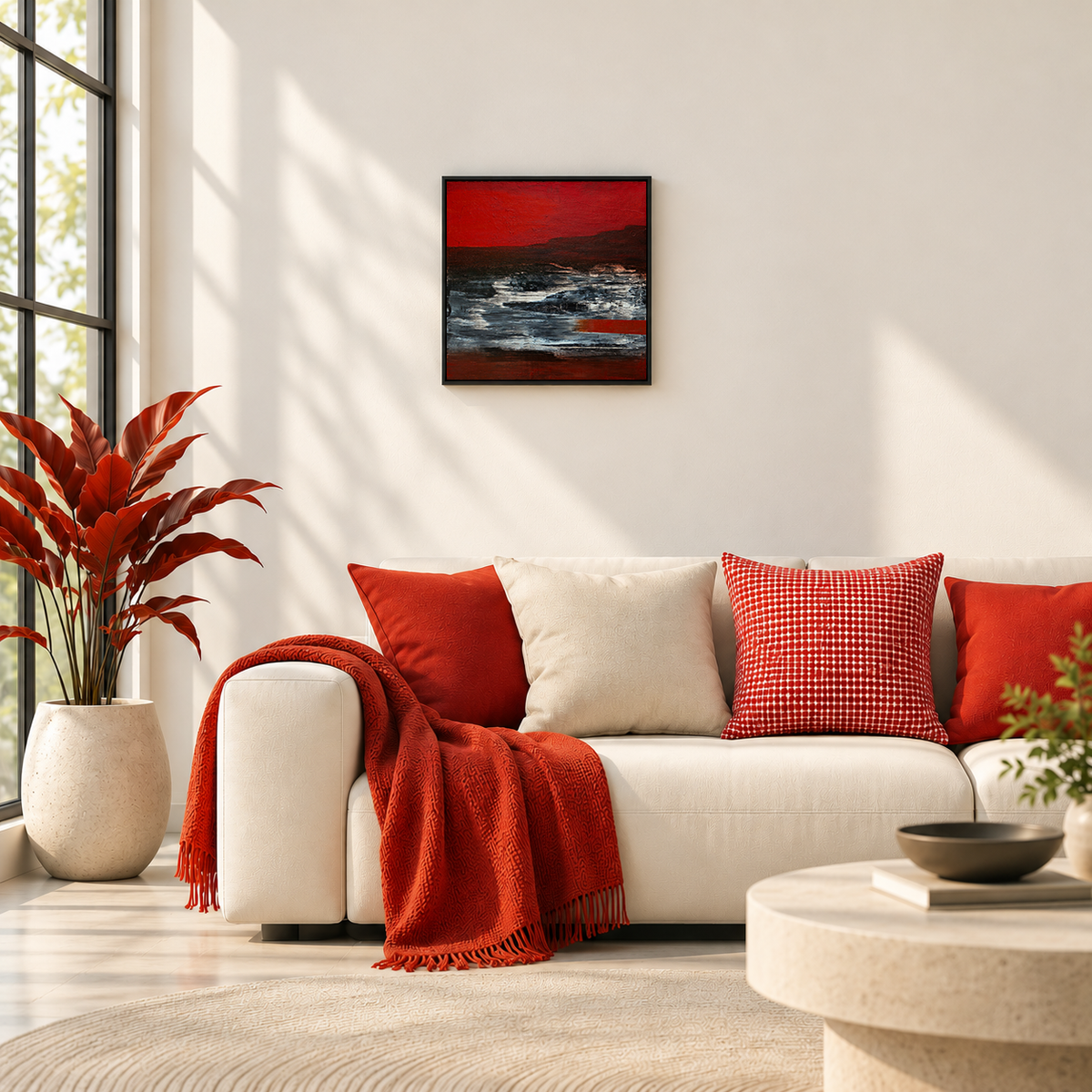 Crimson Tide at Night | Abstract Landscape Painting, Seascape Painting by Sajaao