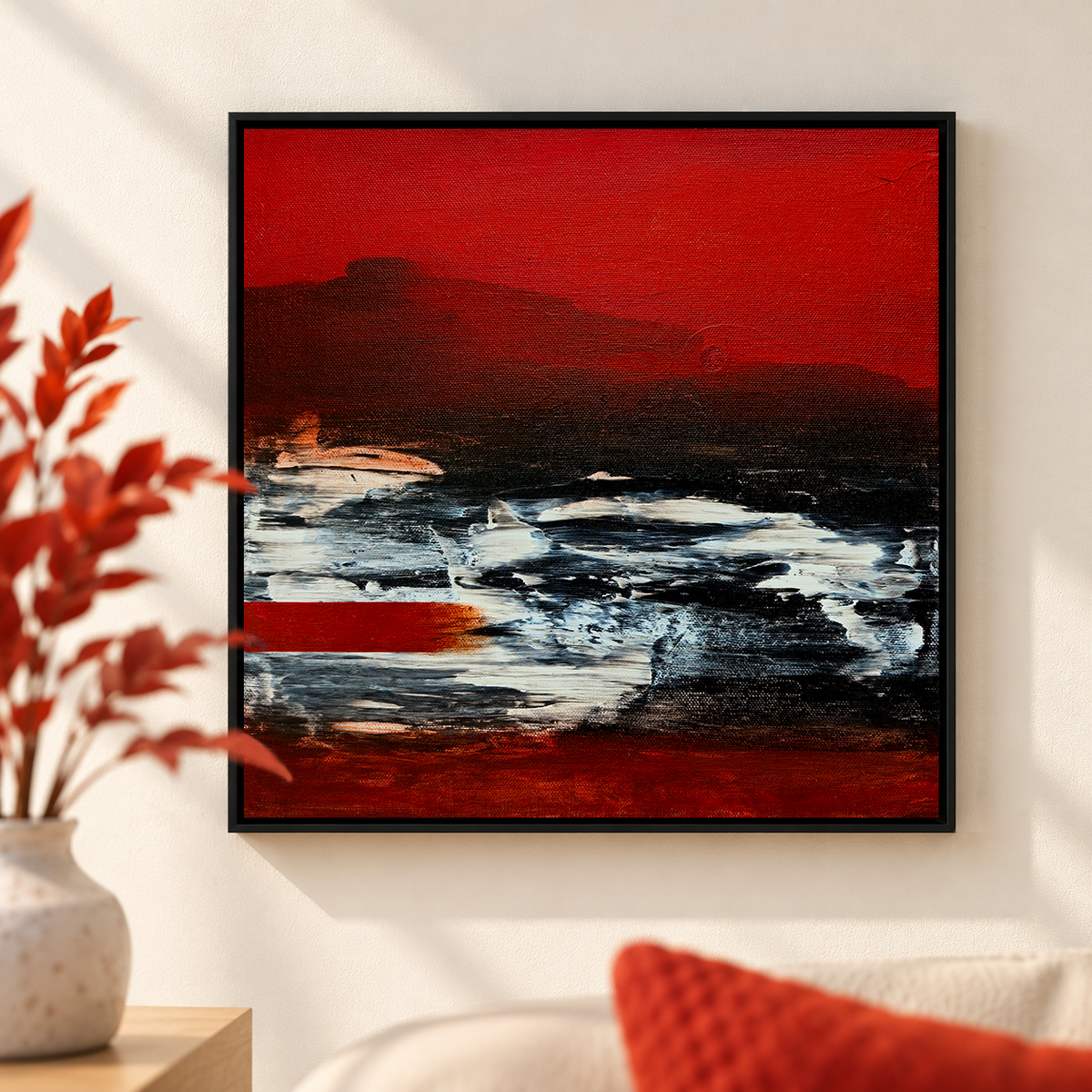 Crimson Tide at Night II | Abstract Coastal Painting by Sajaao