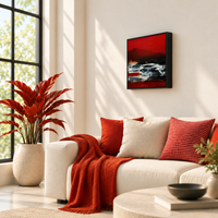 Crimson Tide at Night II | Abstract Coastal Painting by Sajaao - Image 4