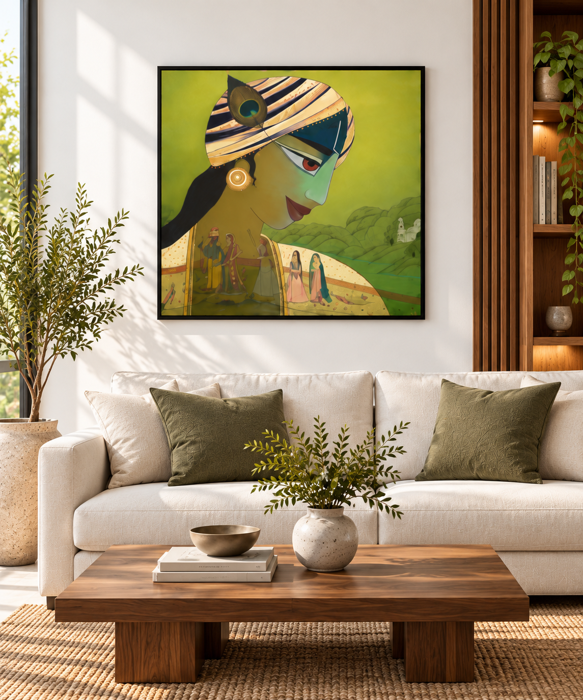 Stylised Turban Portrait | With Krishna Leela Inset Painting