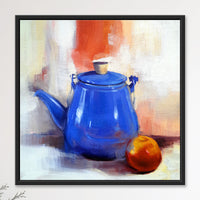 Blue Enamel Kettle with Orange | Original Oil Still Life Painting - Image 1