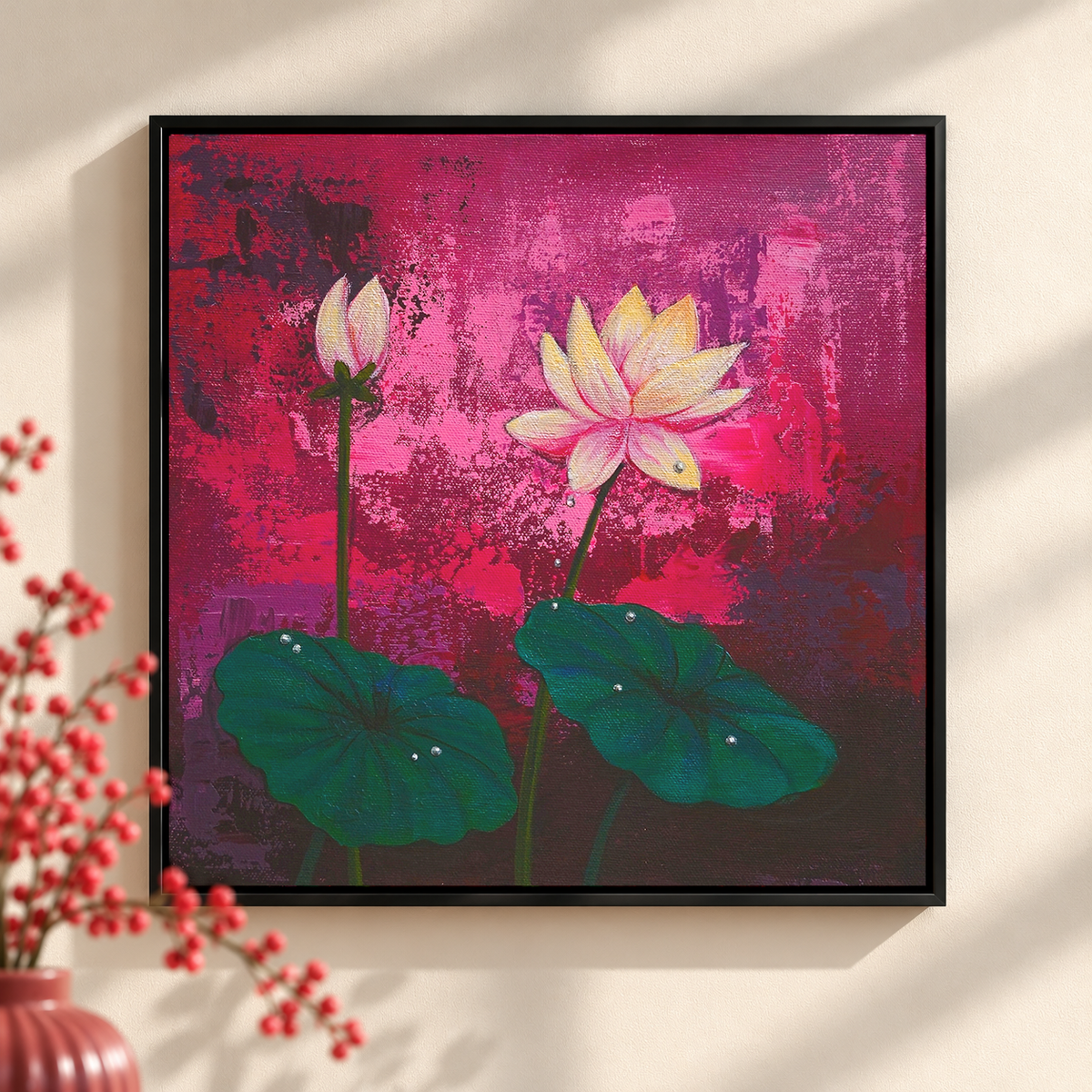 Lotus Blossom on a Magenta Backdrop I | Original Painting