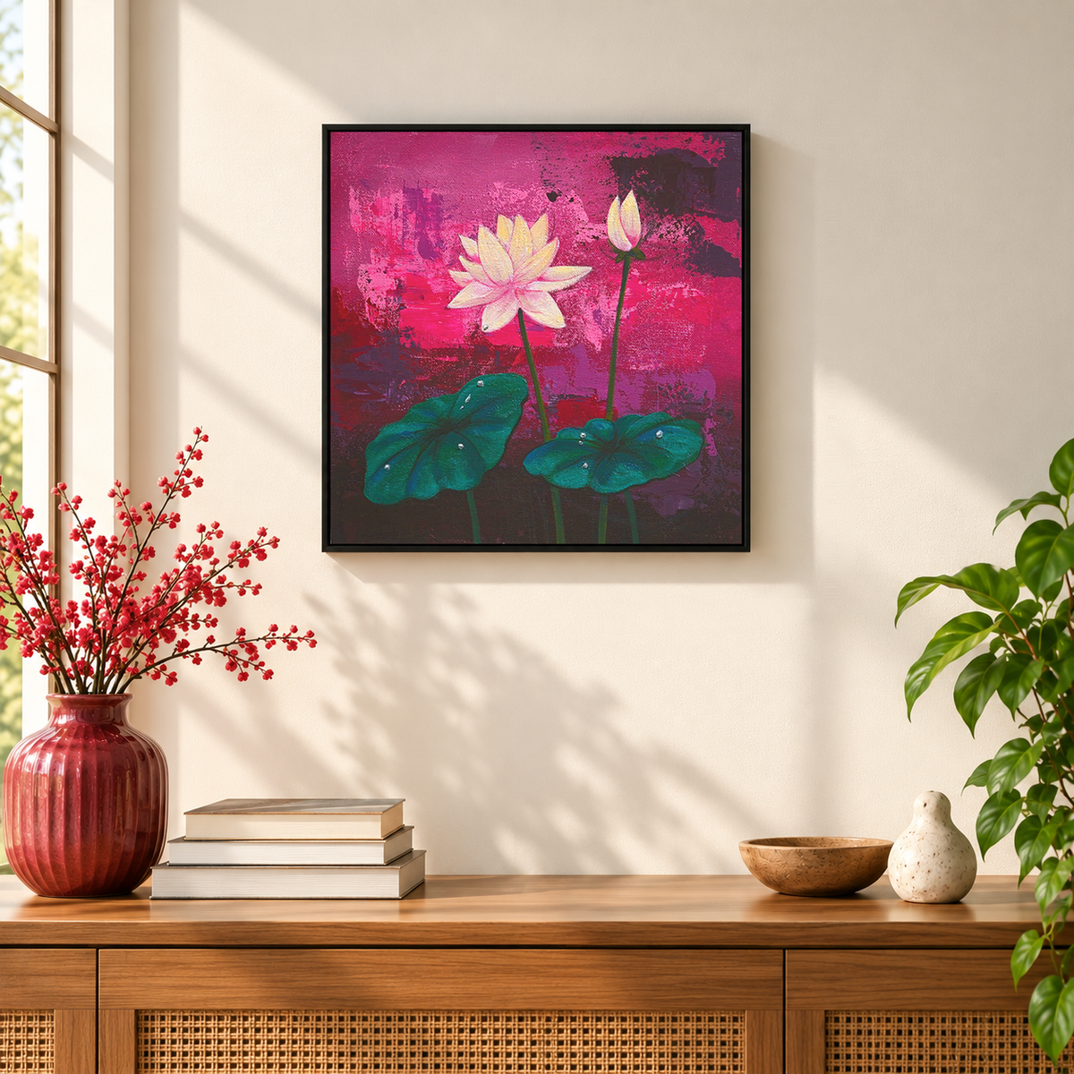 Lotus Blossom on a Magenta Backdrop II | Original Painting