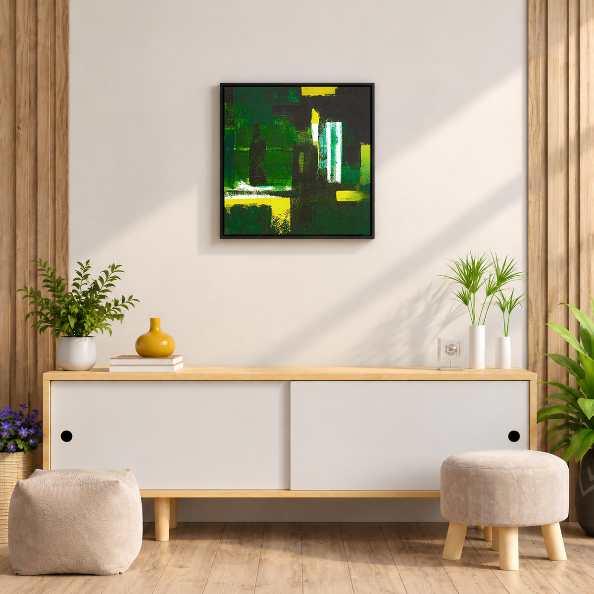 Emerald Skyline I | Abstract Cityscape Original Canvas Painting