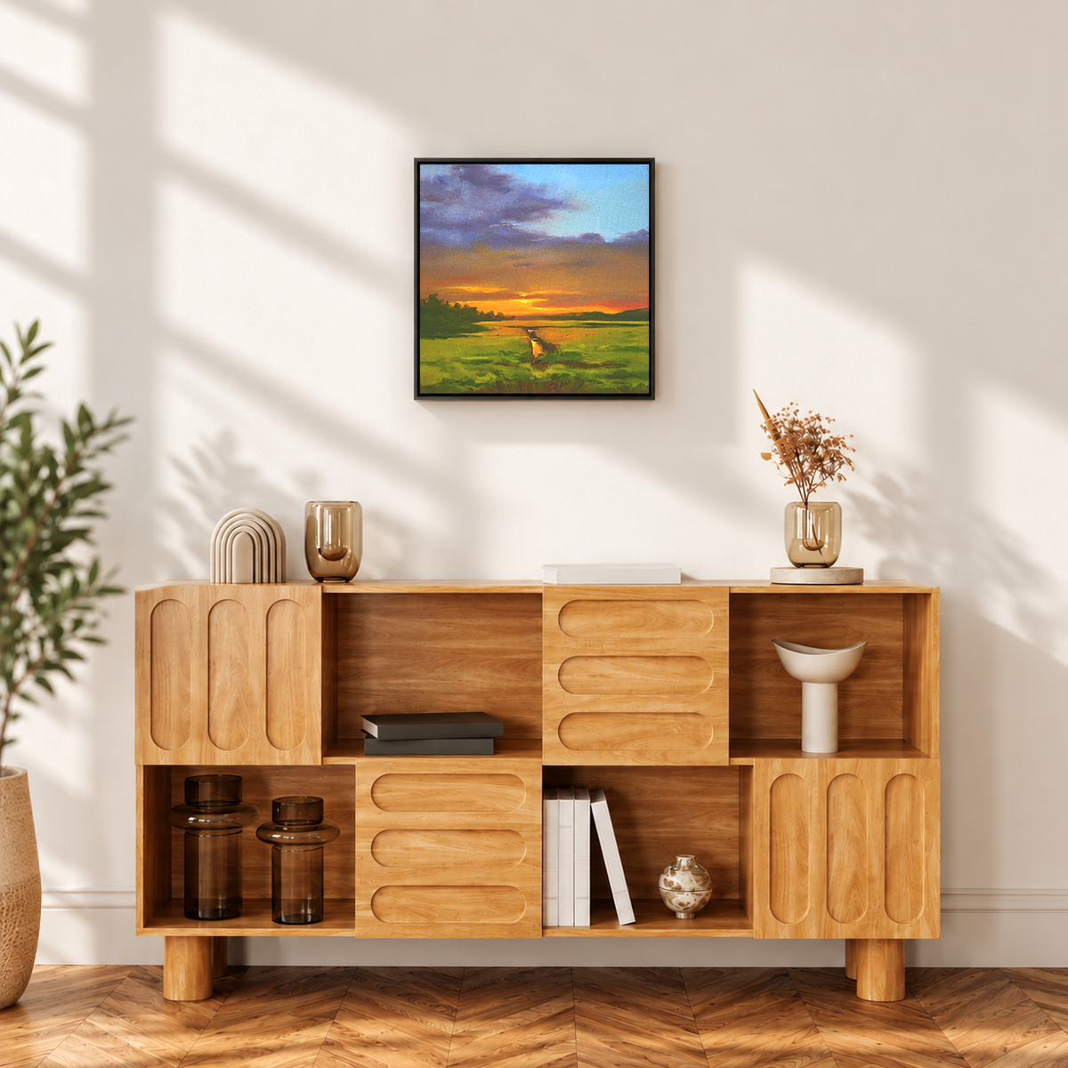 Golden Field and Pond Reflection Two | Original Landscape