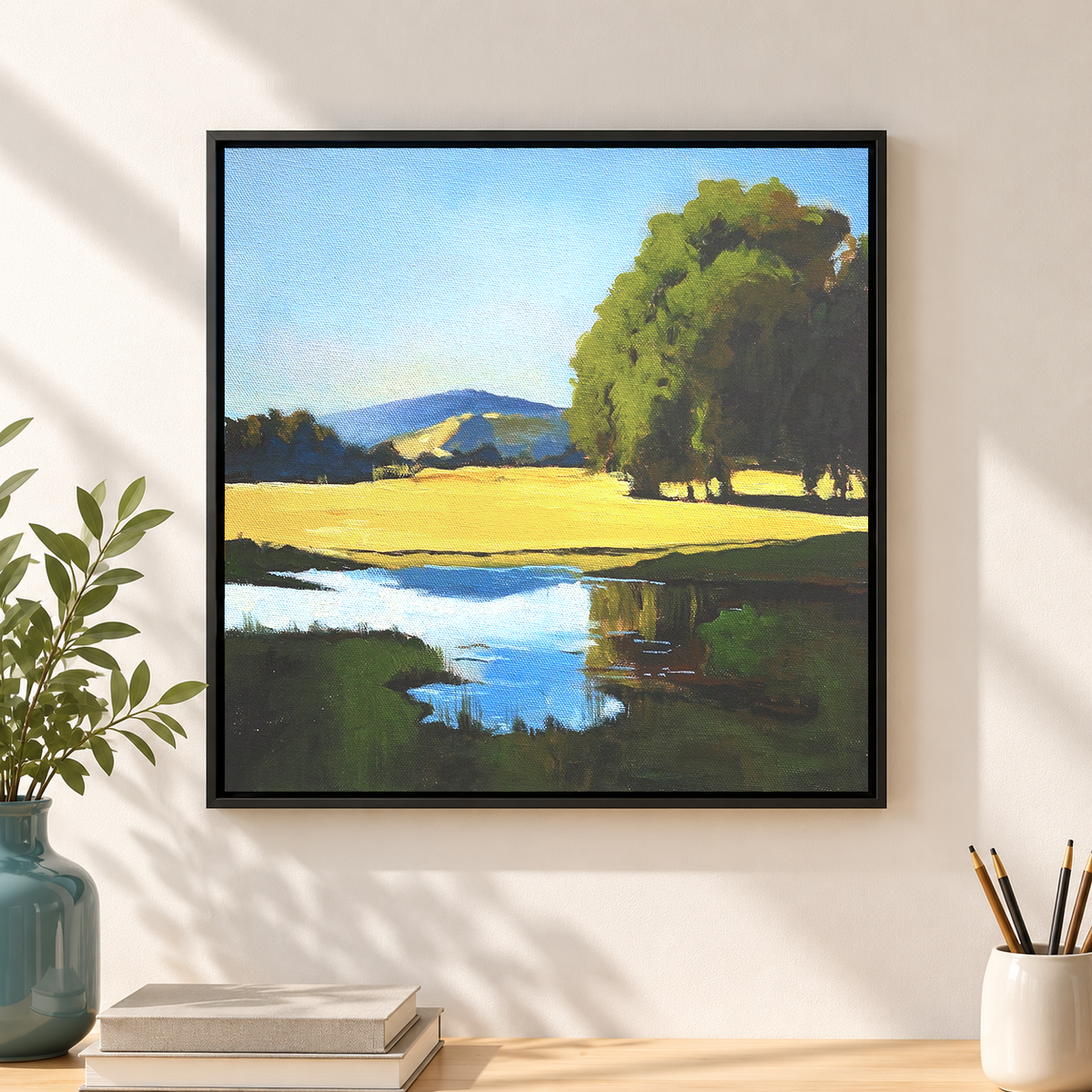 Golden Field and Pond Reflection One | Original Landscape
