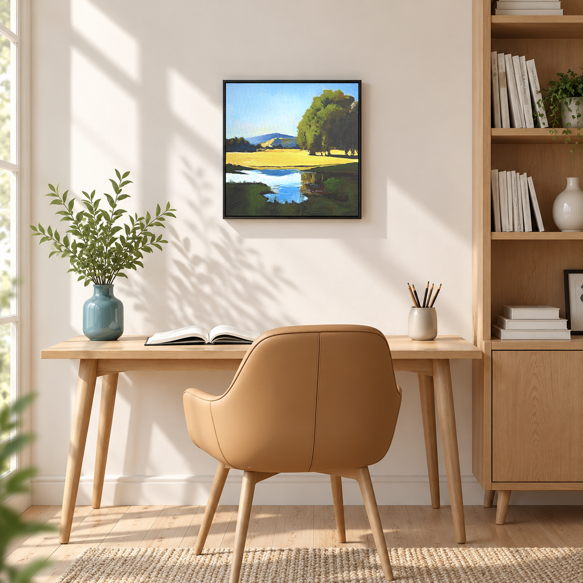 Golden Field and Pond Reflection One | Original Landscape