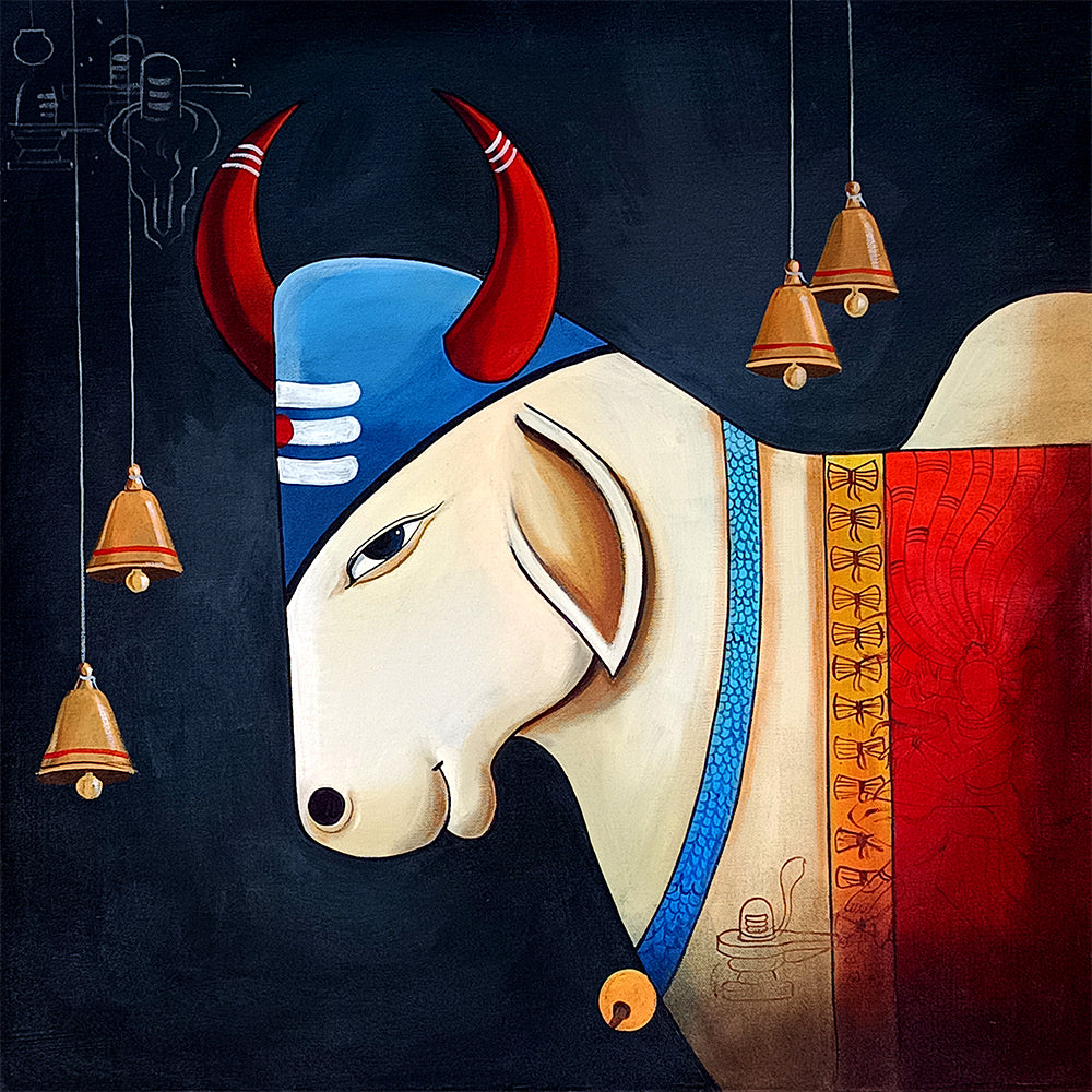 Nandi Painting | Religious Wall Painting | Handmade painting for Temple