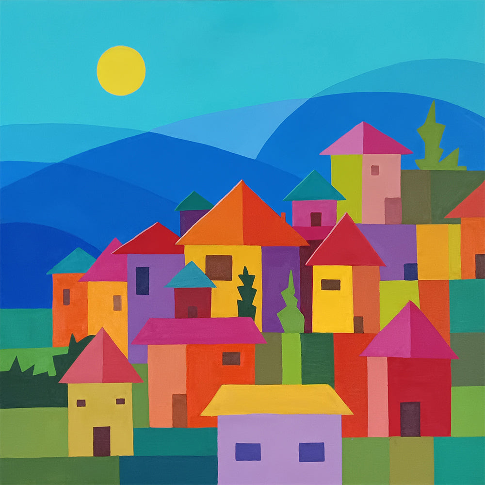 Graphic House with Sun