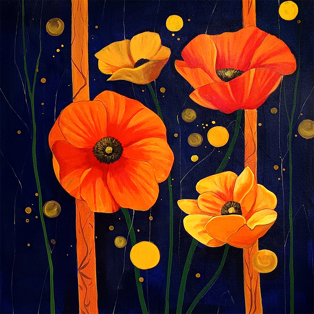 Golden Petals Paintings | Flower Canvas Painting | Vibrant Floral Paintings
