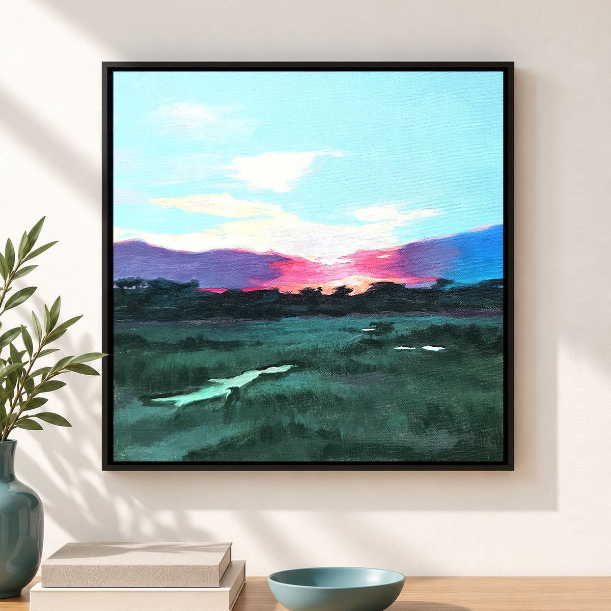 Mountain Sunset over the Marsh | Original Oil Landscape Painting