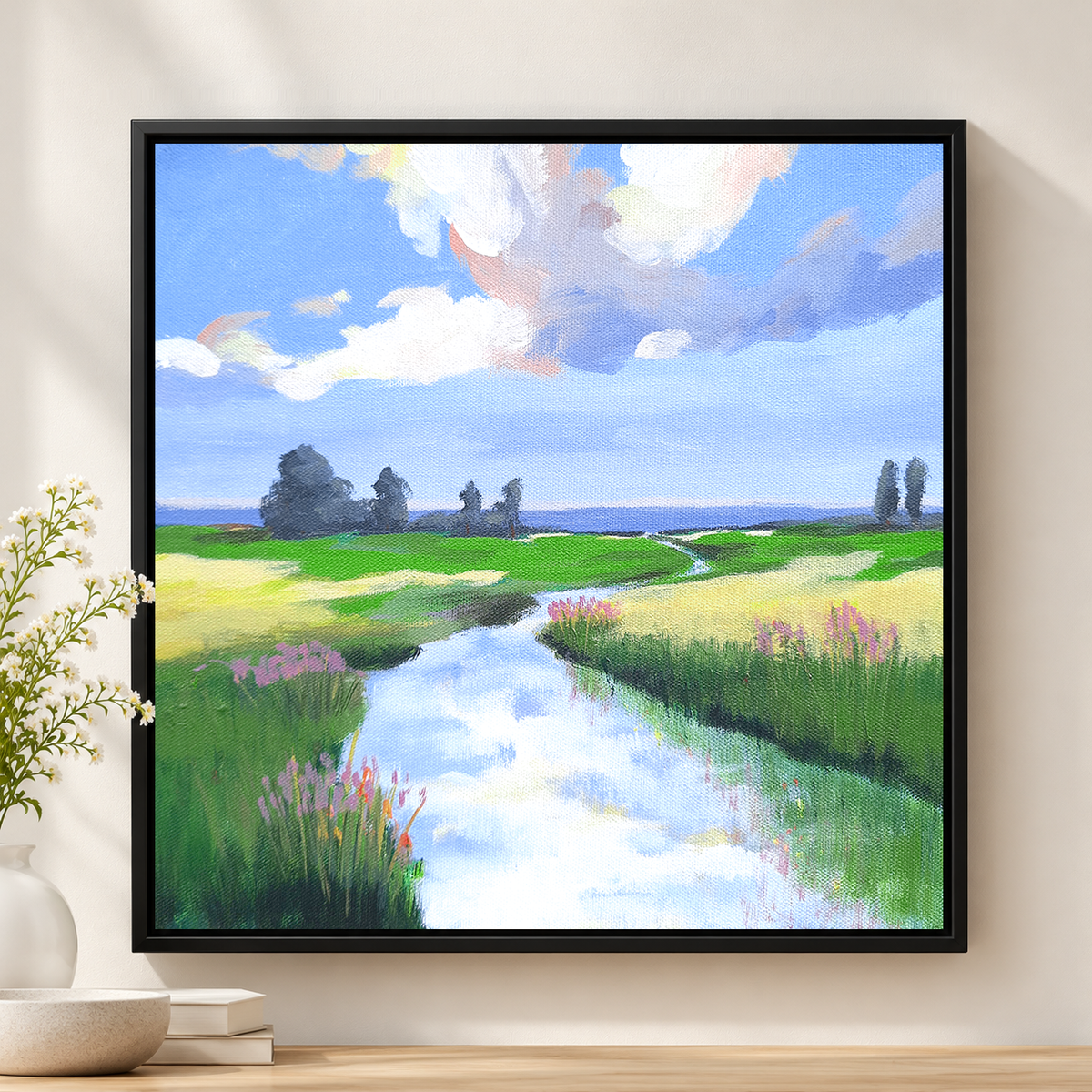 Wildflower Marsh under a Big Sky | Original Handmade Oil Painting