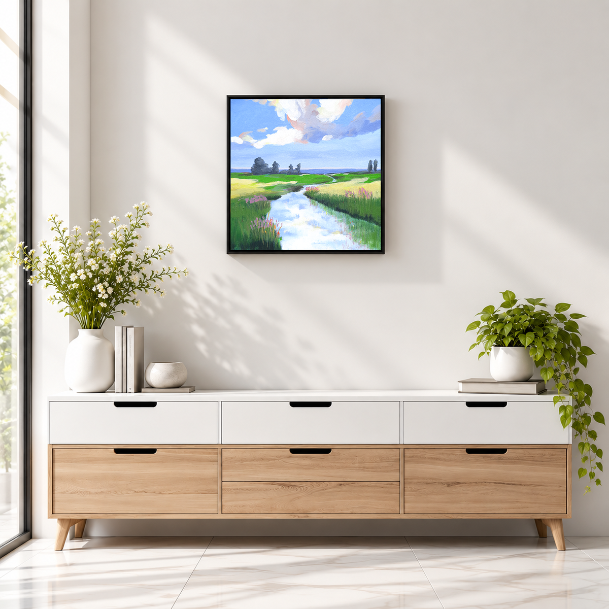 Wildflower Marsh under a Big Sky | Original Handmade Oil Painting