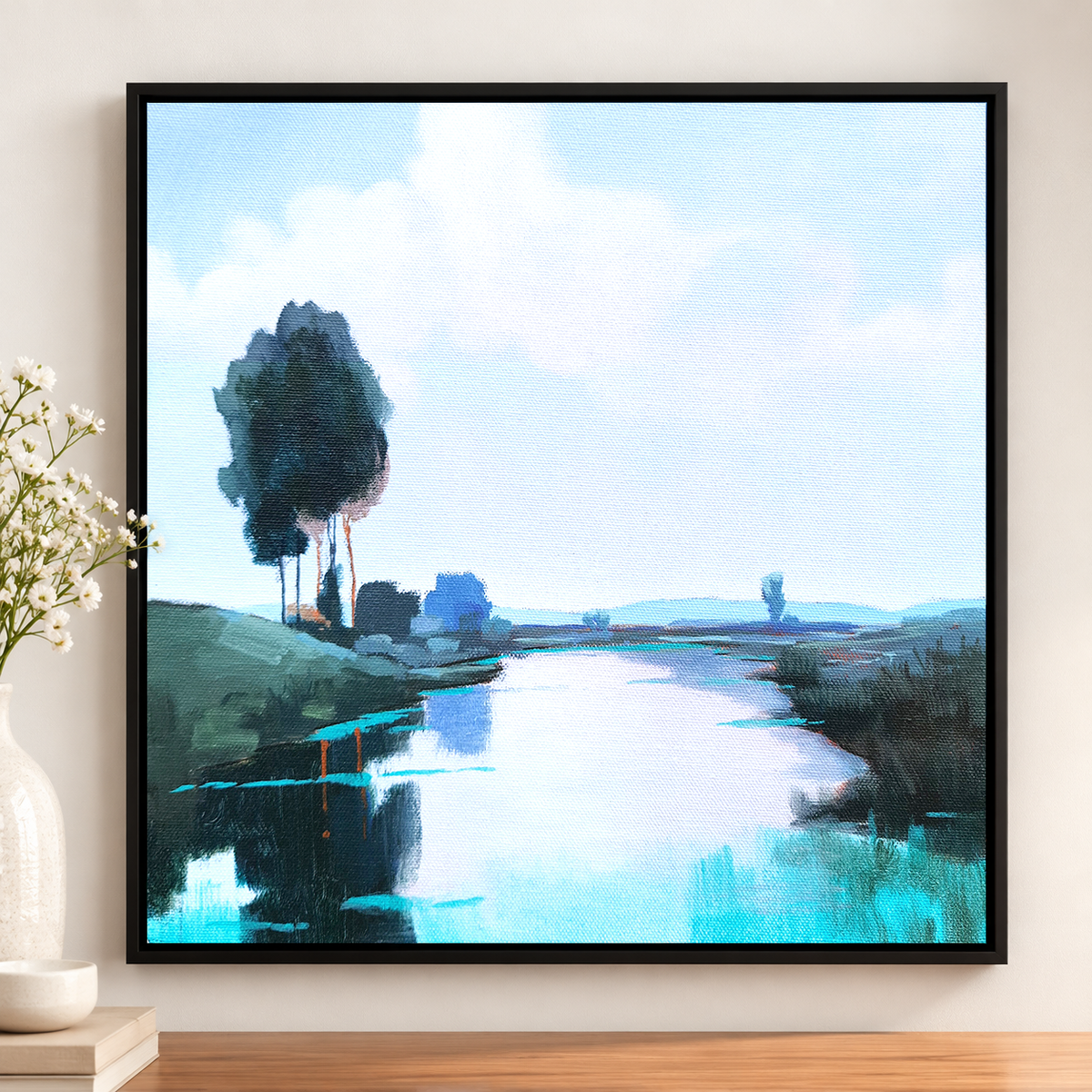 Cool Blue Marsh River | Original Handmade Oil Landscape Painting
