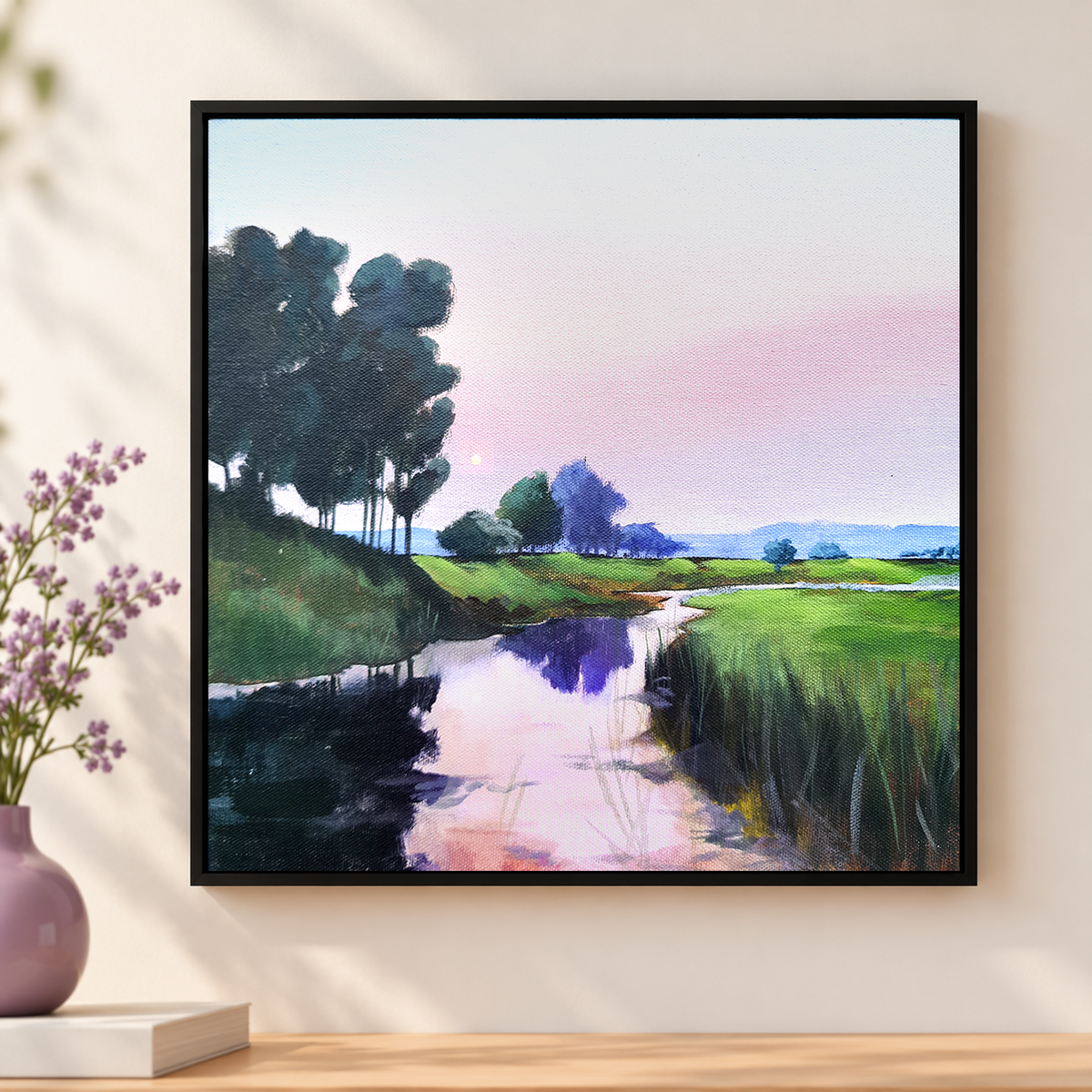 Lavender Dusk Marsh | Original Handmade Oil Landscape Painting