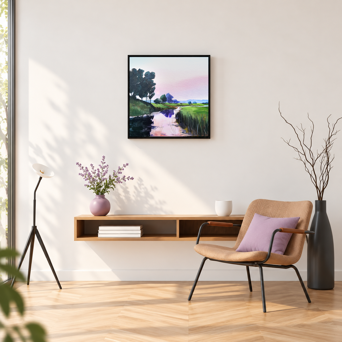 Lavender Dusk Marsh | Original Handmade Oil Landscape Painting