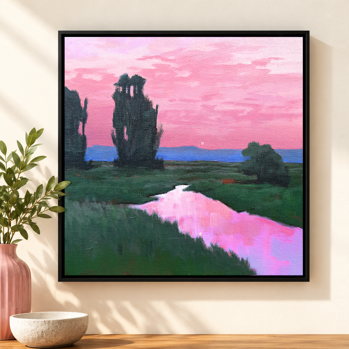 Magenta Twilight Marsh | Original Handmade Oil Landscape Painting