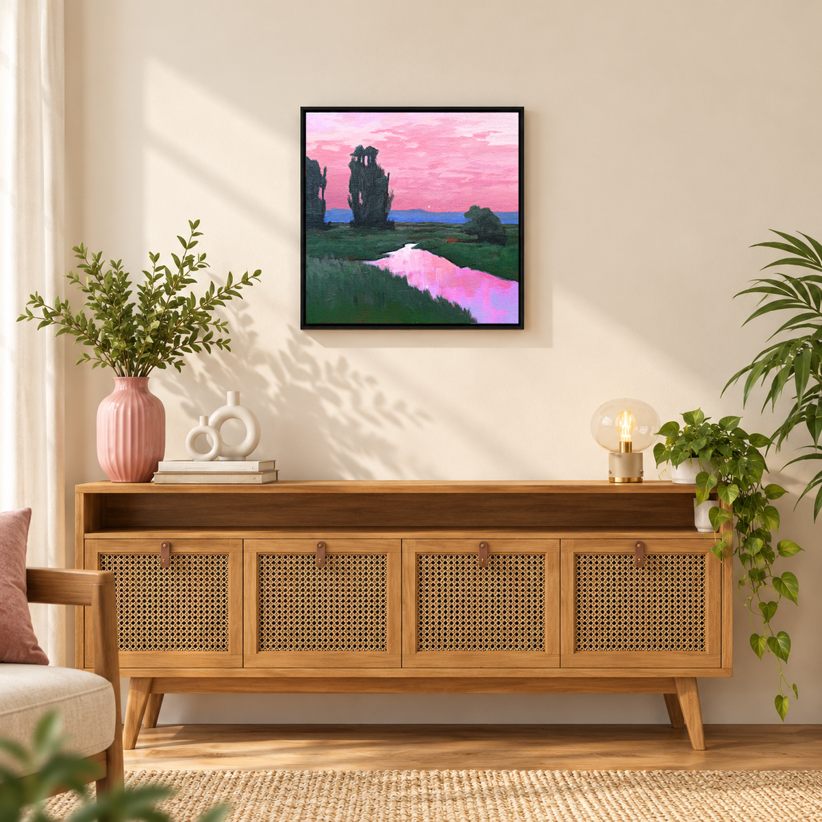 Magenta Twilight Marsh | Original Handmade Oil Landscape Painting