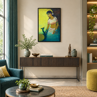 Woman with Peacock | Original Figurative Handmade Painting - Image 3