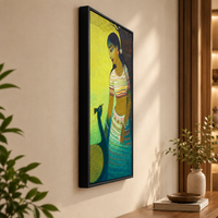 Woman with Peacock | Original Figurative Handmade Painting - Image 4
