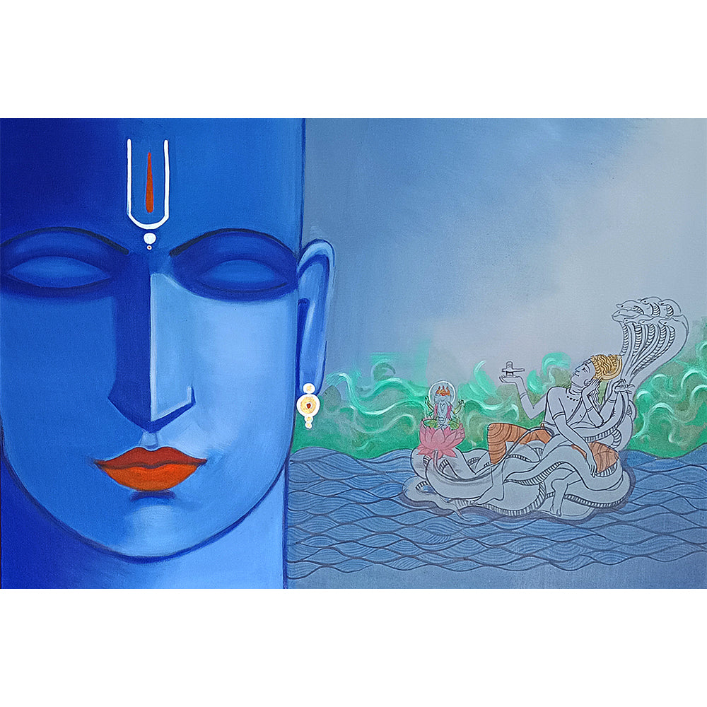 Lord Krishna Blue Divinity Art | Traditional, Religious Handmade Painting