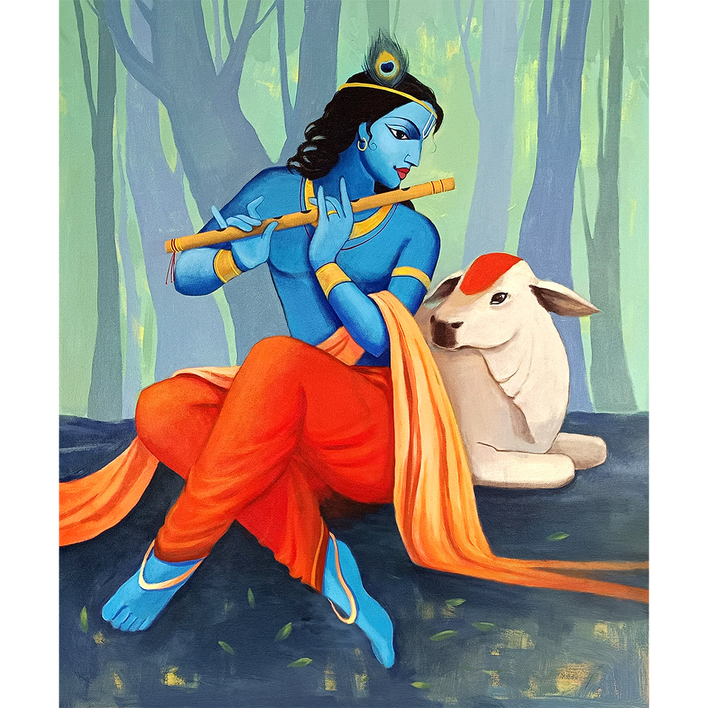Krishna Flute painting | Divine Krishna With Flute | Traditional, Religious Handmade Painting