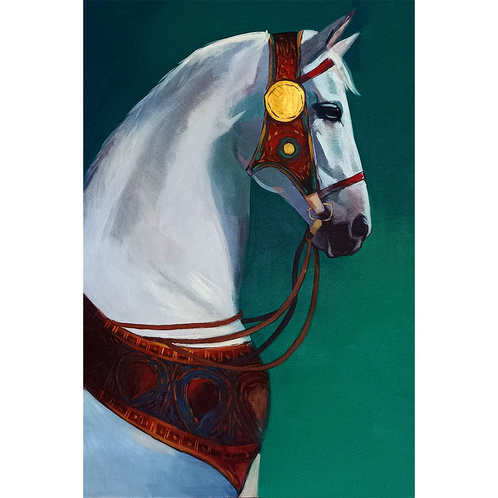 White Horse Premium Painting | Slient Pride Modern Horse wall Painting