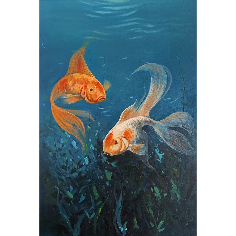 Golden Companions Fish Art | Gold Fish Wall Art | Underwater Wall Art