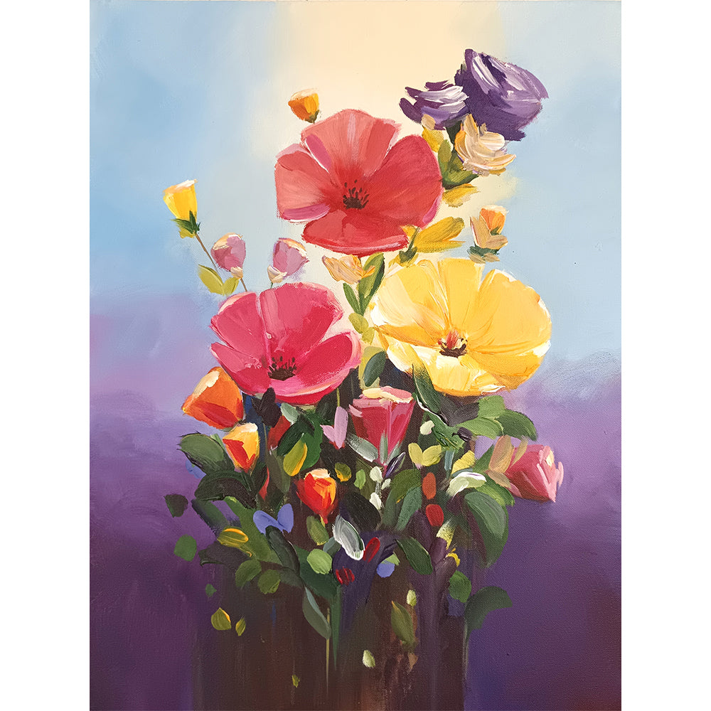 Petals of Light Floral Painting | Vibrant Bouquet | Handmade Floral Masterpiece Canvas Painting