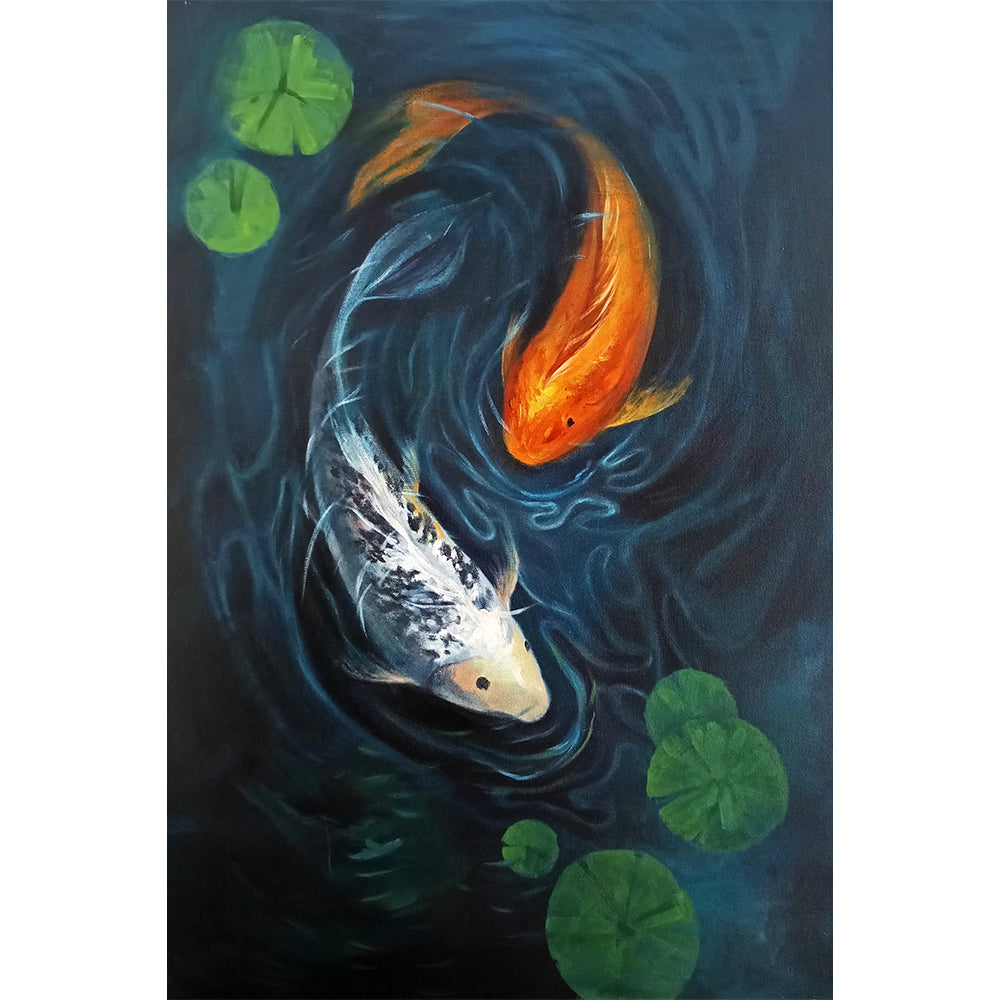 Koi in Water Fish Art | Peaceful Water & Fish Canvas Painting |