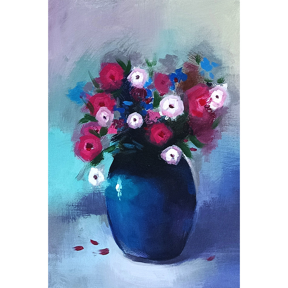 Floral Harmony on Canvas | Blooms in a Pot | Handmade Modern Flower Paintings Online
