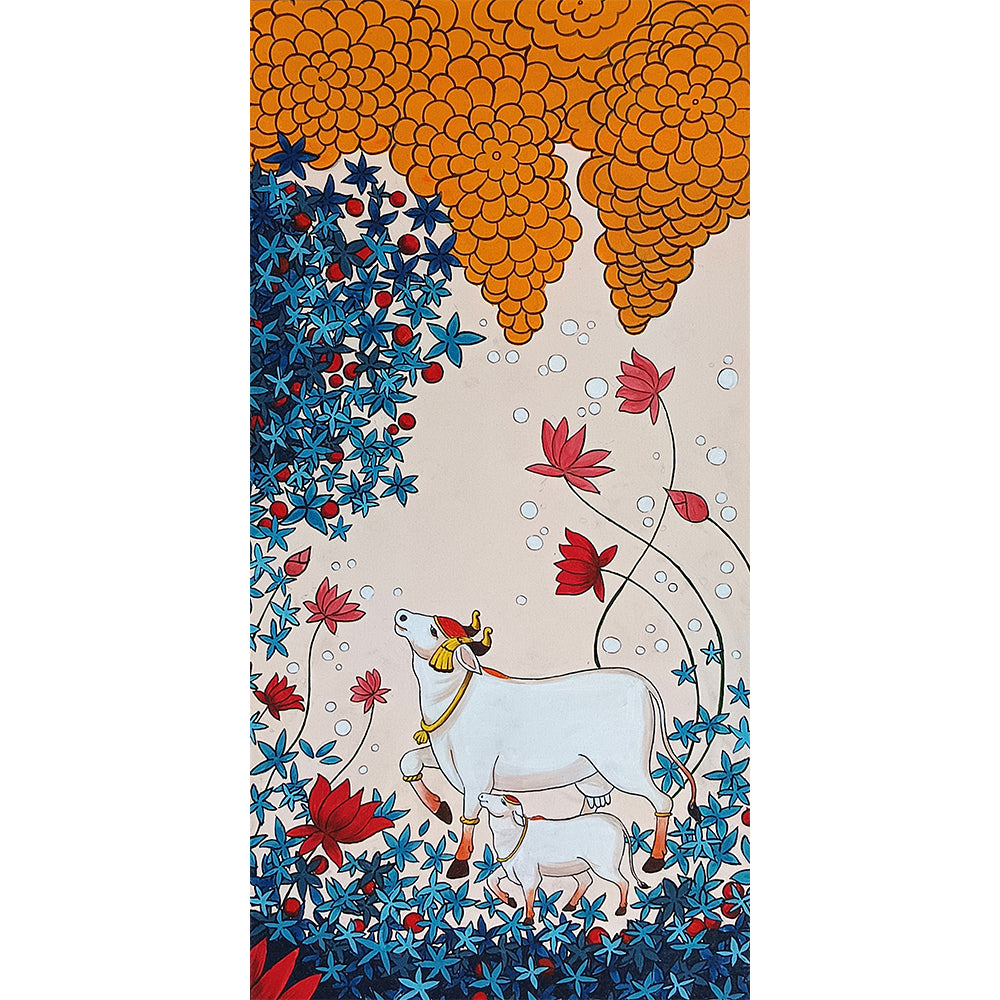 Flower Cow Pichwai Painting | Traditional, Religious Handmade Painting