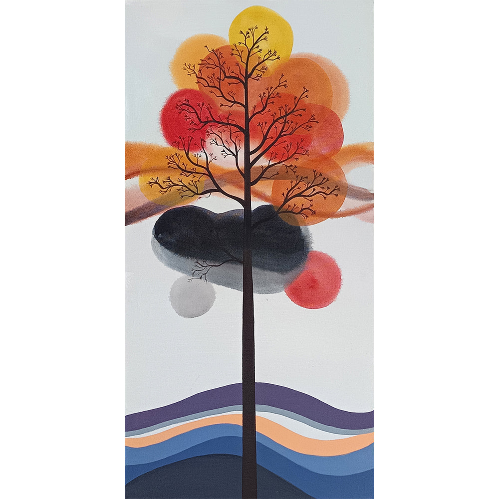 Sunset Tree Abstract Art | Vibrant Multicolored Tree Artwork | Handmade Painting