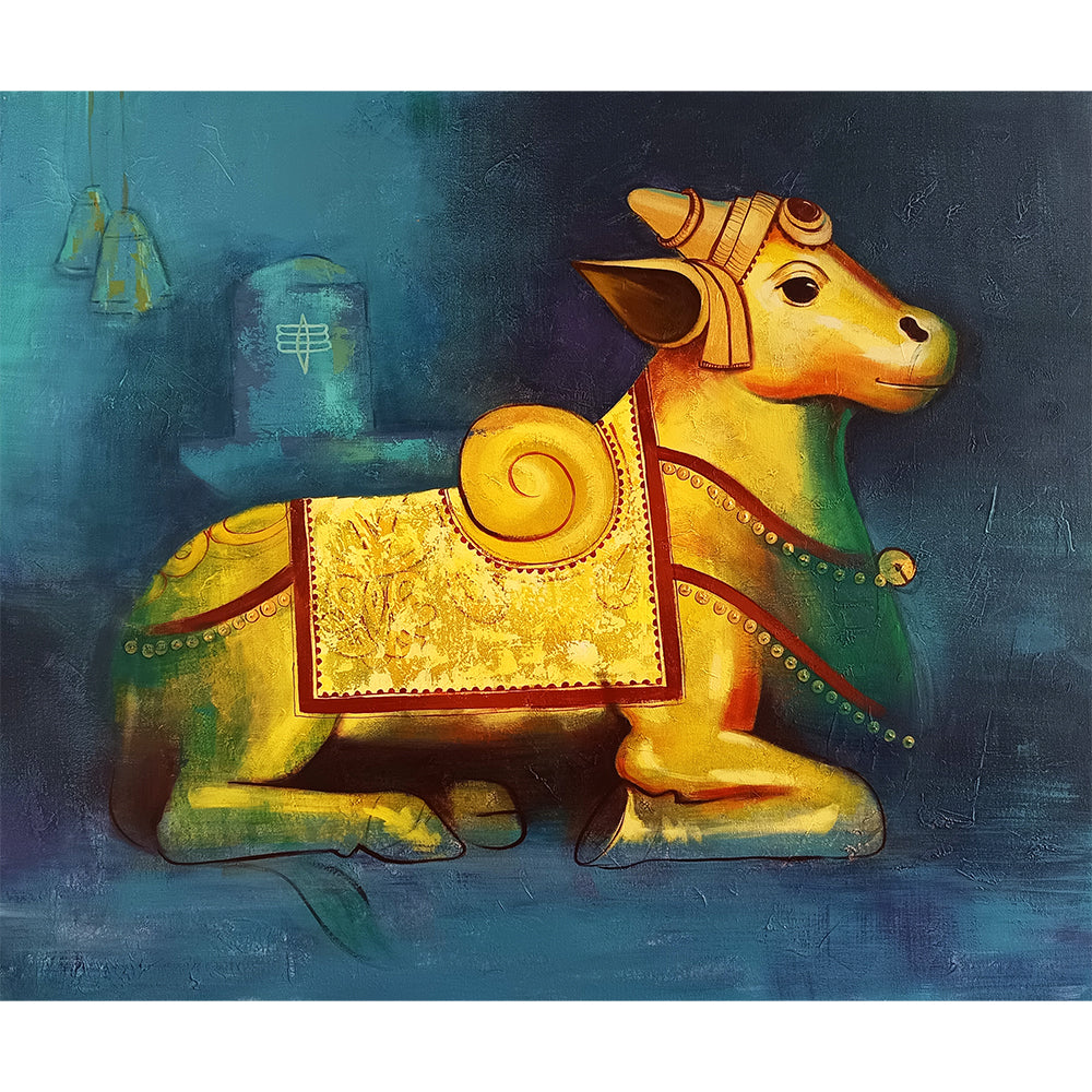 Nandikeshwara Painting | Powerful Nandi Artwork for Cultural Wall Décor | Handmade painting for Temple